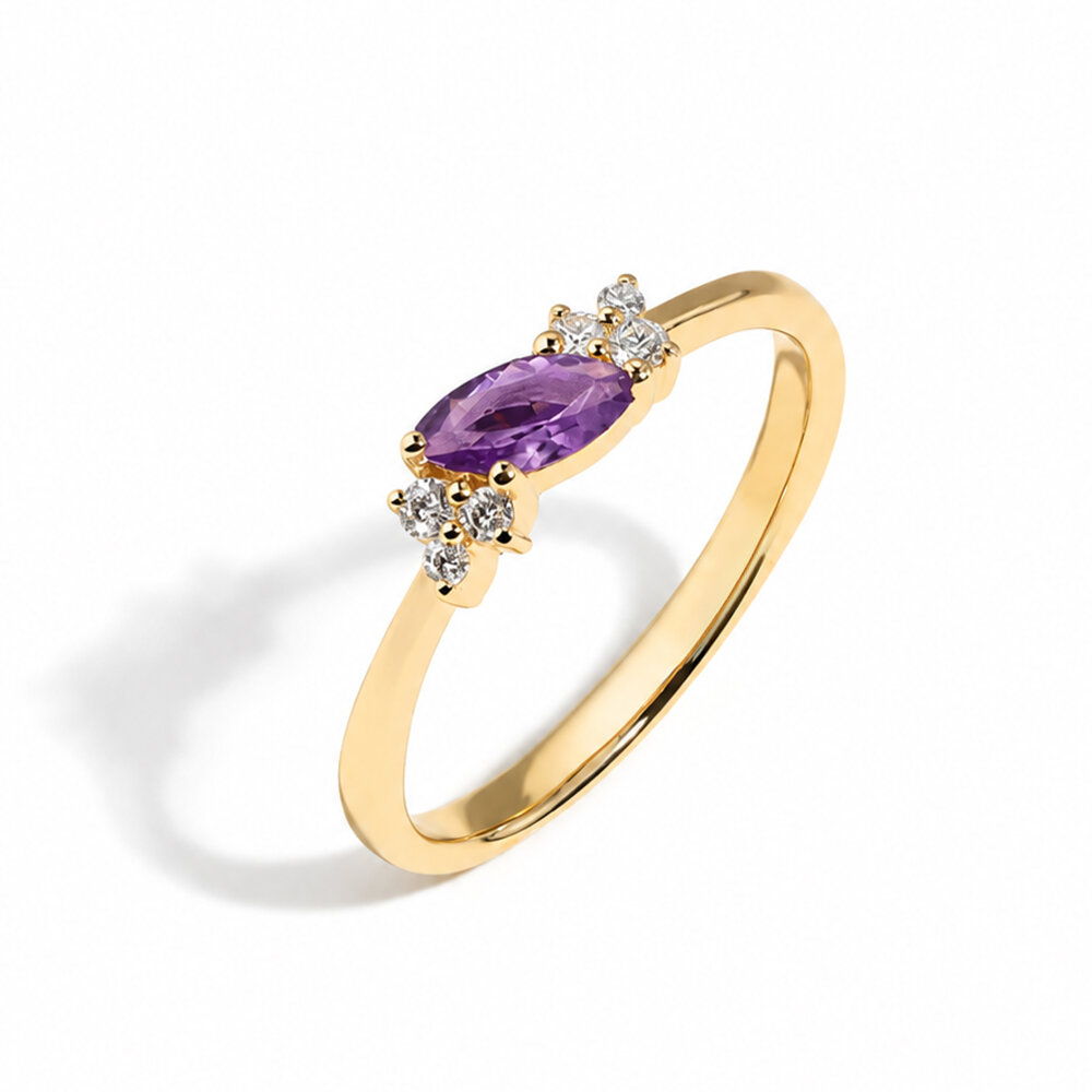 Şubat Ayı Amethyst Taşı 14 Ayar Altın Yüzük 